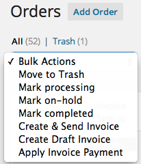 WooCommerce Freshbooks bulk invoice actions