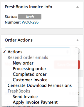 WooCommerce FreshBooks edit order screen