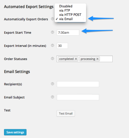 WooCommerce Order Export Settings