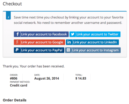 WooCommerce social login thank you message