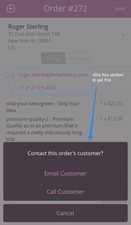 WooCommerce iOS | contact customer