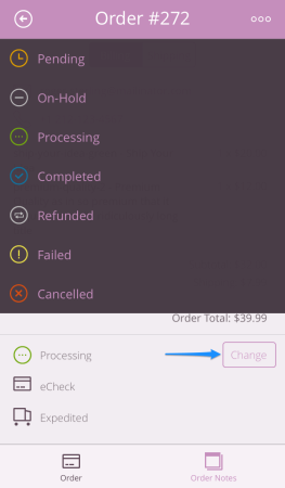 WooCommerce iOS Update Order Status