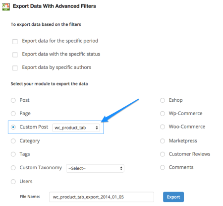 Export WooCommerce product tabs