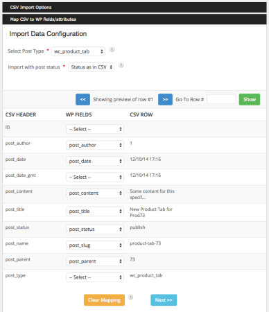 Map product tab fields