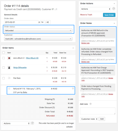 WooCommerce Authorize.net AIM full refund