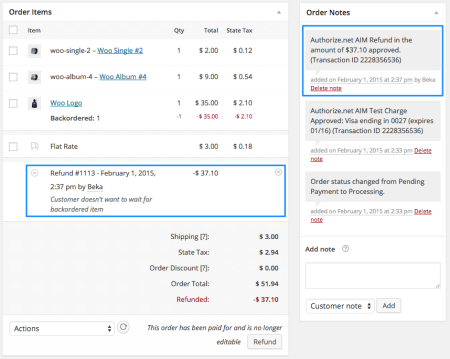 WooCommerce Authorize.net AIM partial refund