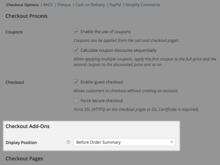 WooCommerce Checkout add-ons settings