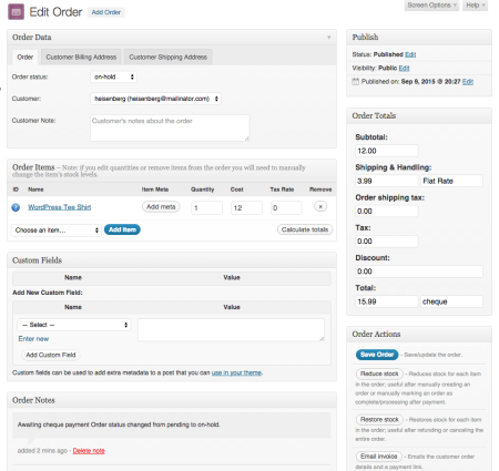 WooCommerce 1.0 Order