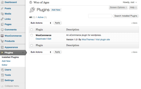 WooCommerce 1.0 installed