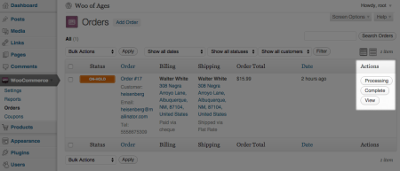 WooCommerce 1.2 Order Actions