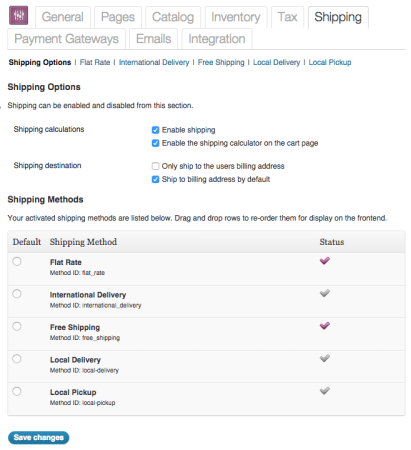 WooCommerce 1.4 Settings Shipping methods