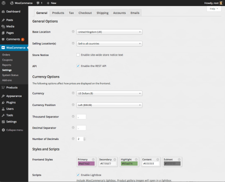 WooCommerce 2.1 Settings