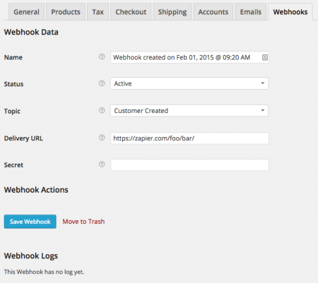 WooCommerce 2.3 Webhooks UI