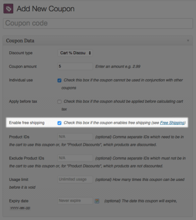 WooCommerce 1.3 free shipping coupon