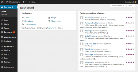 WordPress 3.8 Dashboard