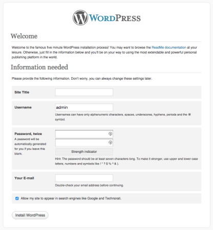 WordPress 3.2.1 installation