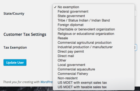 WooCommerce Avatax customer exemptions