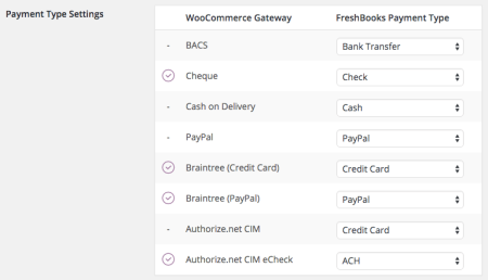 WooCommerce FreshBooks map payment methods