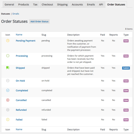 WooCommerce Order Status manager status list