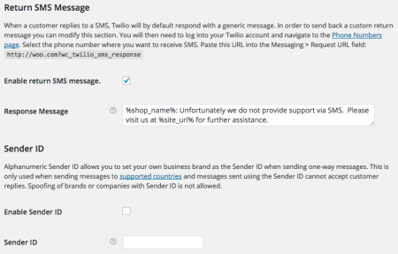 WooCommerce Twilio sender ID