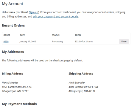 WooCommerce updated My Account Page