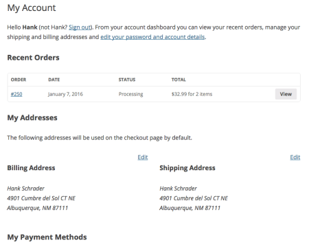 WooCommerce My Account Page