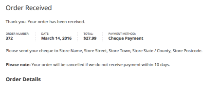 WooCommerce cheque payment further instructions