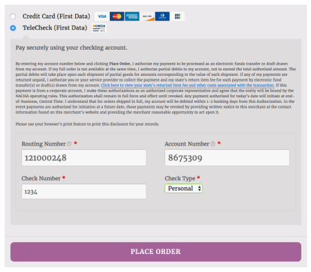 WooCommerce First Data Payeezy TeleCheck