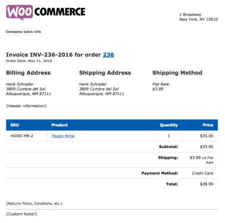 WooCommerce Print Invoices & Packing Lists example invoice