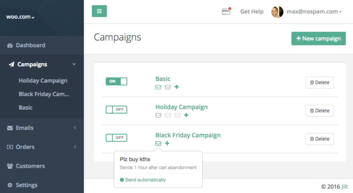 Jilt app campaigns