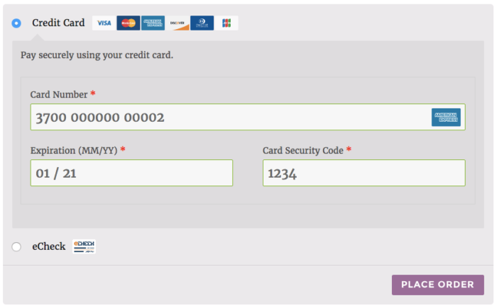 WooCommerce Authorize.net AIM enhanced credit card form