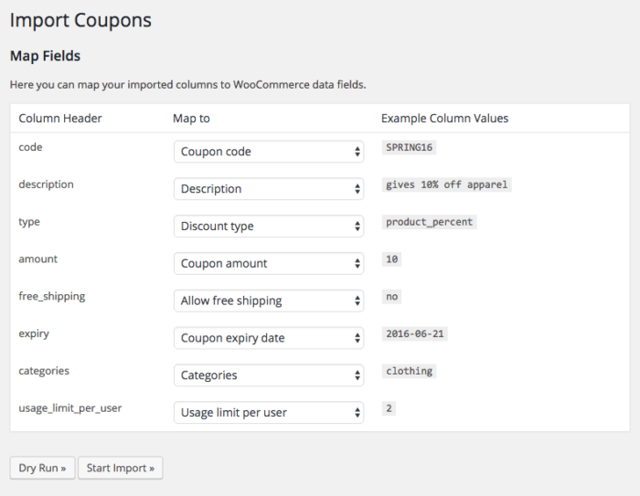 WooCommerce Customer / Coupon / Order CSV Import suite: map fields