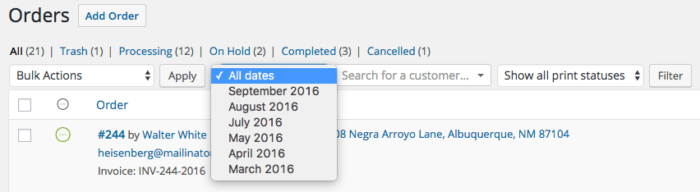 WooCommerce: Filter orders by date