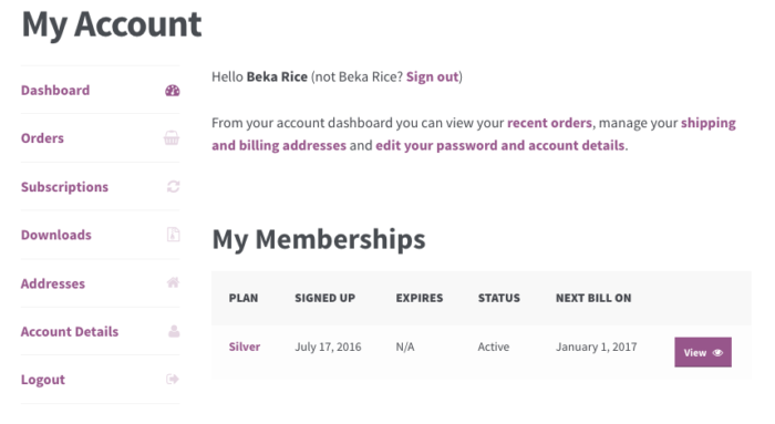 WooCommerce Memberships: my memberships table