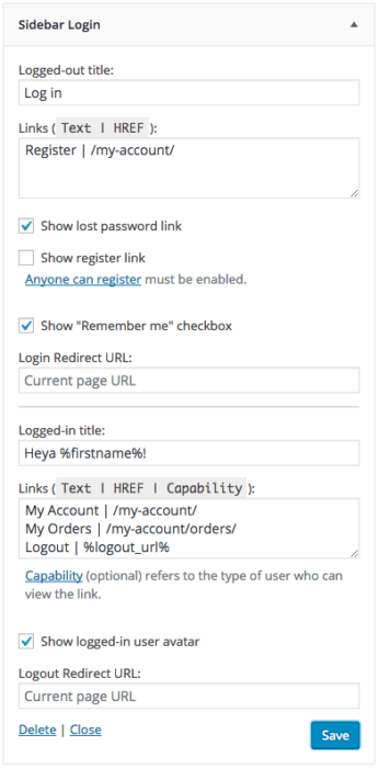 WooCommerce Memberships: member sidebar widget settings