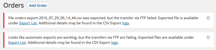 WooCommerce Customer / Order CSV Export transfer failures