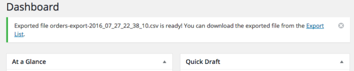 WooCommerce Customer / Order CSV Export job completed notice