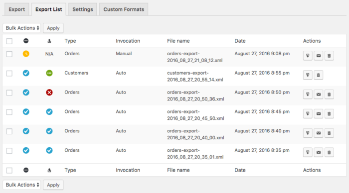 WooCommerce Customer / Order XML Export: export list