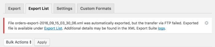 WooCommerce Customer / Order XML Export: transfer monitoring