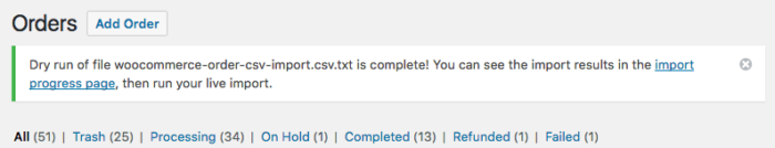 WooCommerce CSV Import - dry run completed