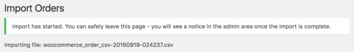 WooCommerce CSV Import: Job Started