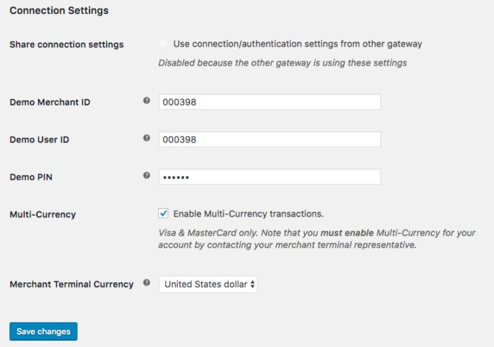 WooCommerce Elavon Connection Settings