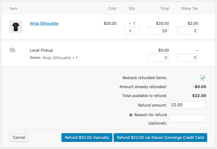 WooCommerce Elavon process refund