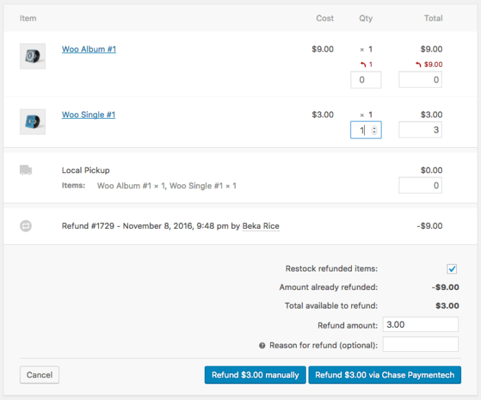 WooCommerce Chase Paymentech Refunds via WooCommerce