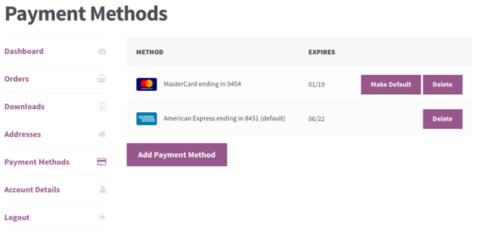 WooCommerce Chase Paymentech Saved Methods