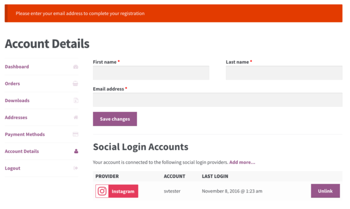 WooCommerce Social Login: email missing - new