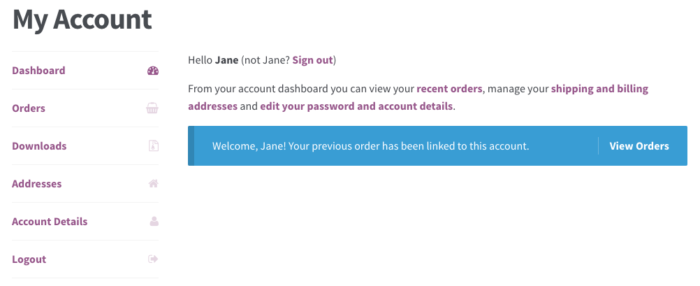 WooCommerce Previous Orders linked at checkout