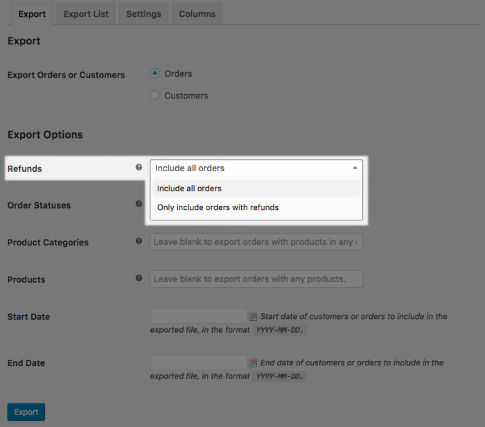 WooCommerce Orders Export: New Export Option