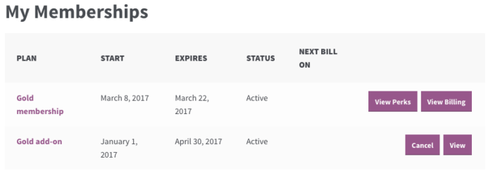 WooCommerce Memberships: add view subscription action