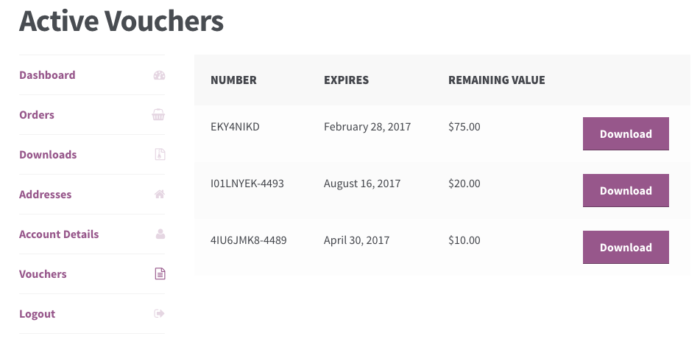 WooCommerce PDF Product Vouchers: Customer Vouchers